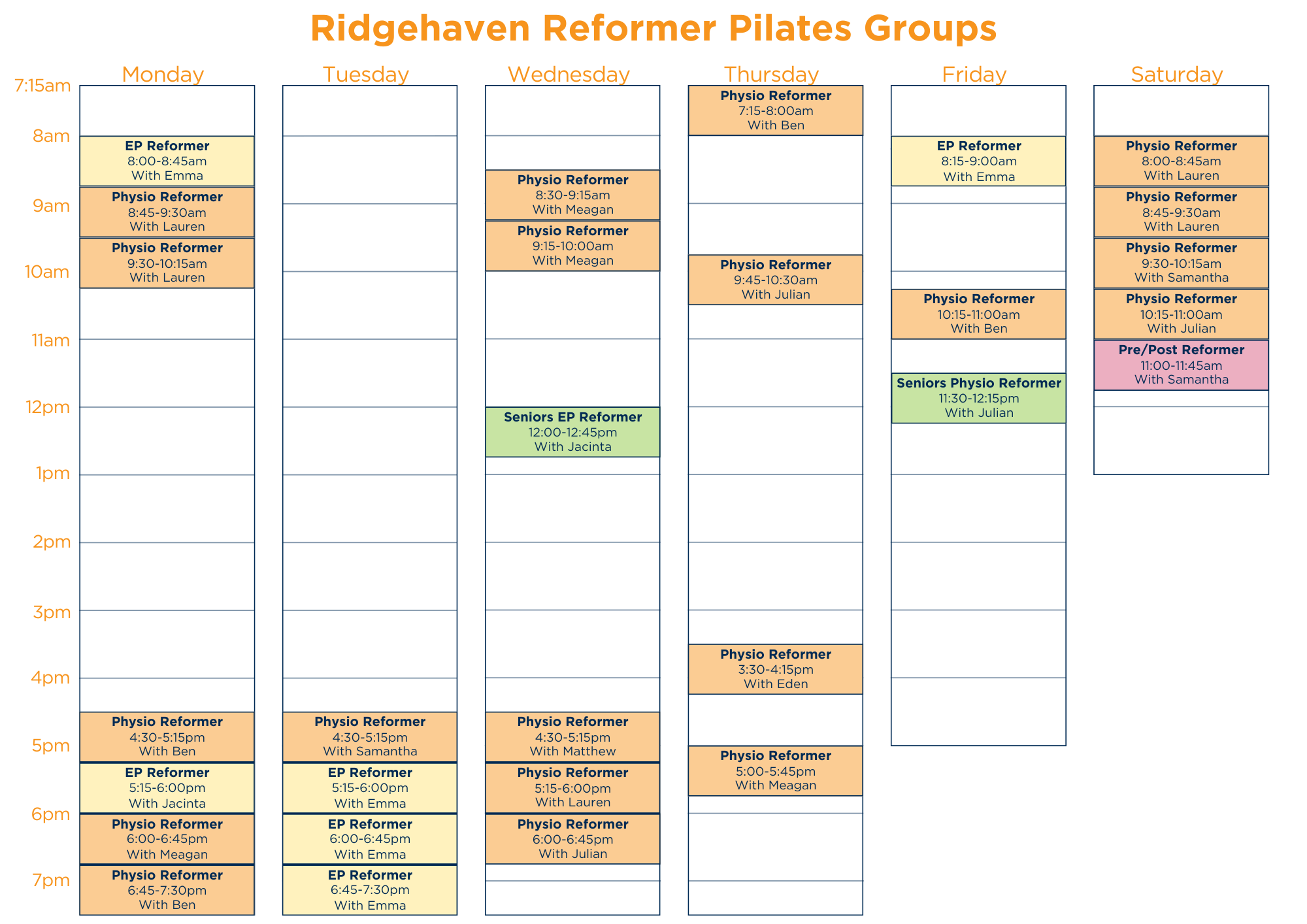 ALL Reformer Pilates Timetable 05.05.2025